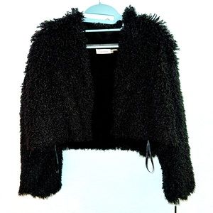 NWT Calvin Klein Faux-fur Cropped Jacket. Black. Open-Front (no closure). XL.